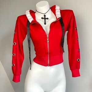 Vintage Red Punk Grommet Cropped Jacket